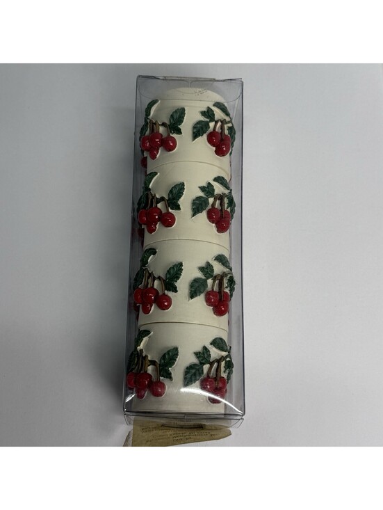 At Home Other - New Vintage Set 4 Cherry Napkin Rings Home with Meijer White Fruit Holder Round